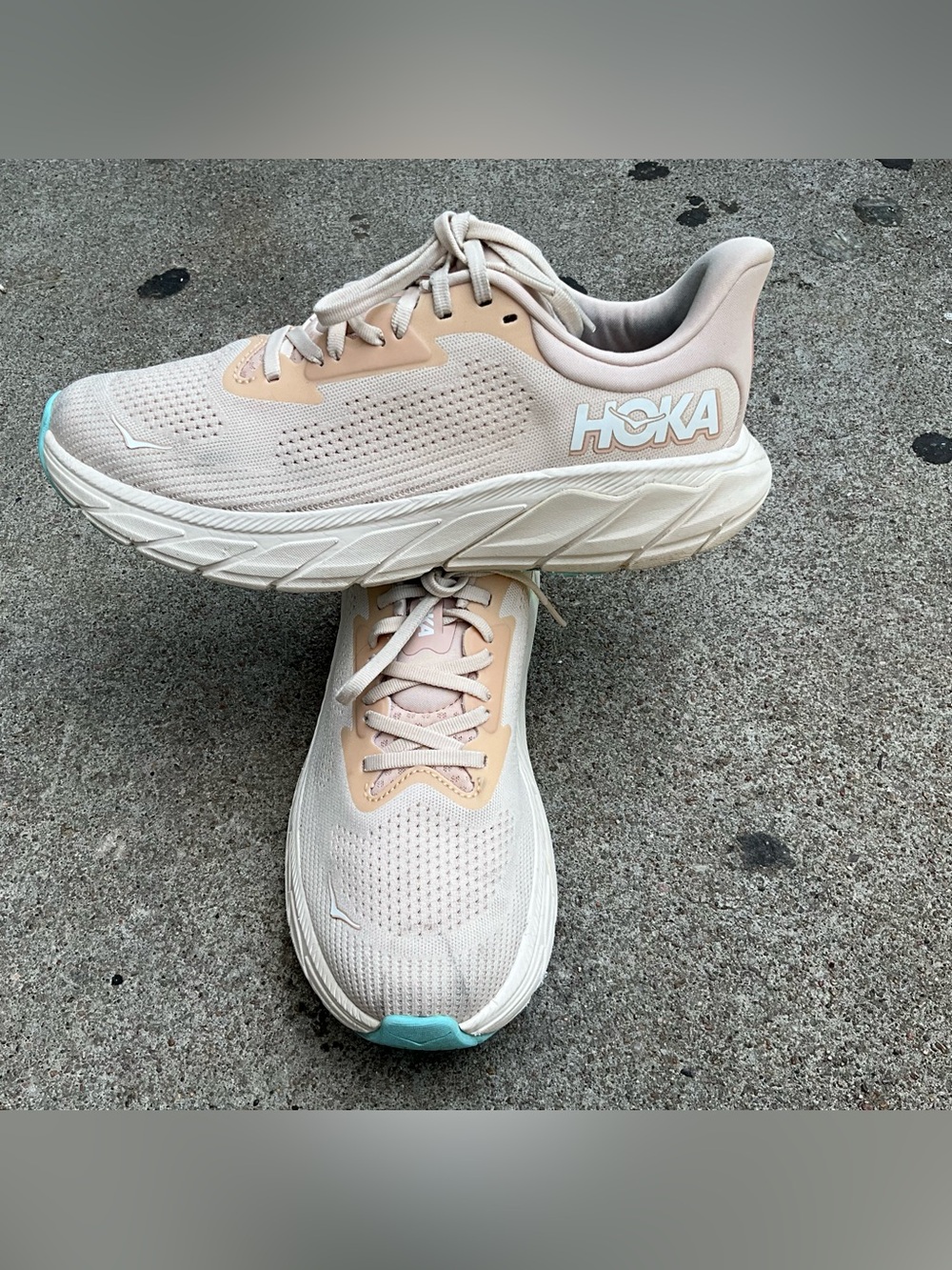 HOKA Women's Running Shoes - Cream with Peach Accents and Teal Toe